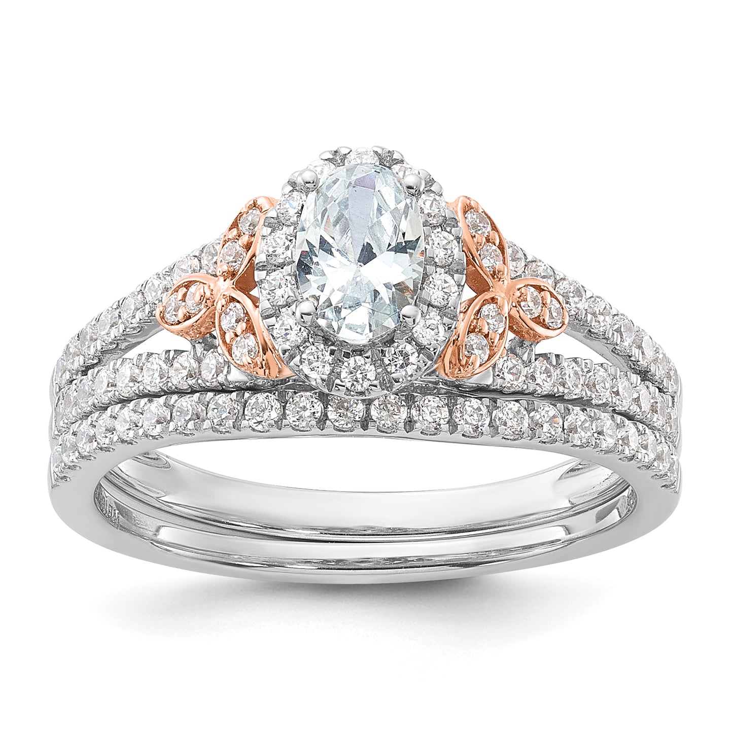 14k Two-tone Two Tone Rose and White Gold 3/4 Ct. Lab Grown Diamond VS/SI+ G+ Oval Halo Engagement Ring