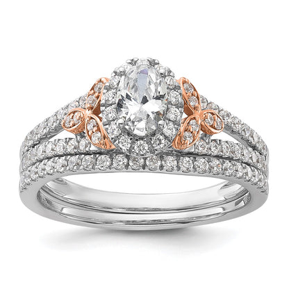14k Two-tone Two Tone Rose and White Gold 3/4 Ct. Lab Grown Diamond VS/SI+ G+ Oval Complete Halo Engagement Ring
