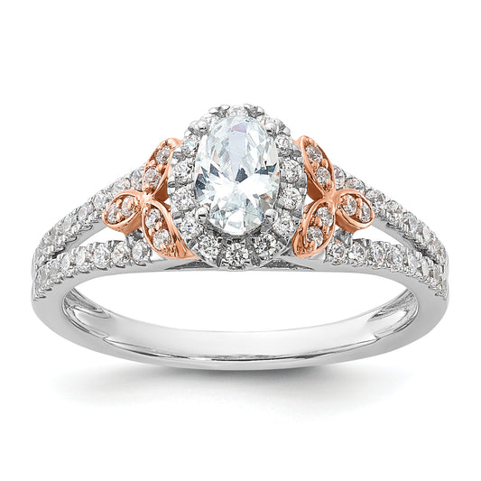 14k Two-tone Two Tone Rose and White Gold 3/4 Ct. Lab Grown Diamond VS/SI+ G+ Oval Halo Engagement Ring