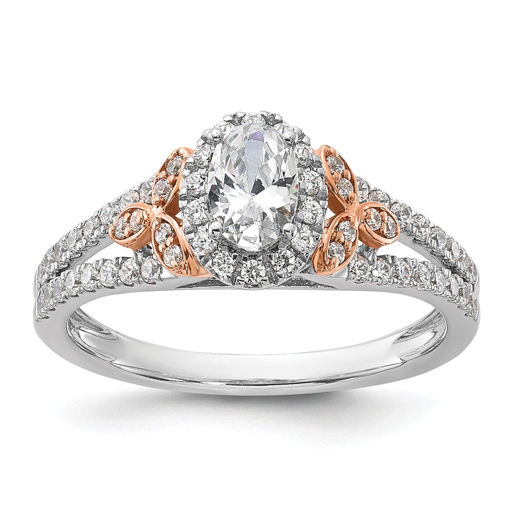 14k Two-tone Two Tone Rose and White Gold 3/4 Ct. Lab Grown Diamond VS/SI+ G+ Oval Complete Halo Engagement Ring