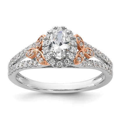 14k Two-tone Two Tone Rose and White Gold 3/4 Ct. Lab Grown Diamond VS/SI+ G+ Oval Complete Halo Engagement Ring