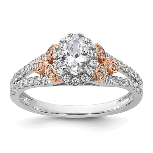14k Two-tone Two Tone Rose and White Gold 3/4 Ct. Lab Grown Diamond VS/SI+ G+ Oval Complete Halo Engagement Ring
