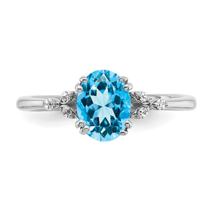 Sterling Silver Blue Topaz and Diamond Ring