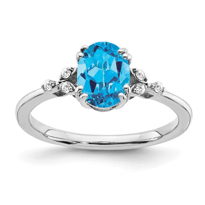 Sterling Silver Blue Topaz and Diamond Ring