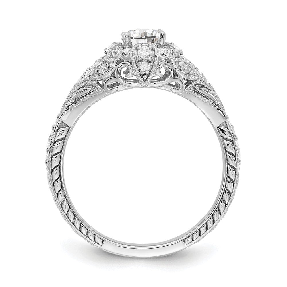 14K White Gold (Holds 3/8 Carat (4.8mm) Round Center) 1/5 Diamond Semi Mount Engagement Ring