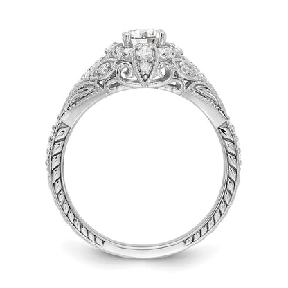 14K White Gold (Holds 3/8 Carat (4.8mm) Round Center) 1/5 Diamond Semi Mount Engagement Ring