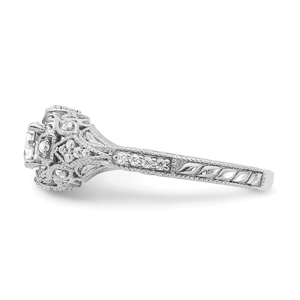 14K White Gold (Holds 3/8 Carat (4.8mm) Round Center) 1/5 Diamond Semi Mount Engagement Ring
