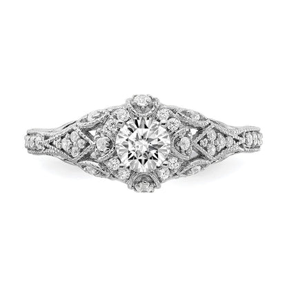 14K White Gold (Holds 3/8 Carat (4.8mm) Round Center) 1/5 Diamond Semi Mount Engagement Ring