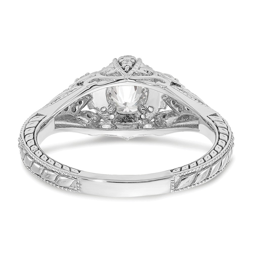 14K White Gold (Holds 3/8 Carat (4.8mm) Round Center) 1/5 Diamond Semi Mount Engagement Ring