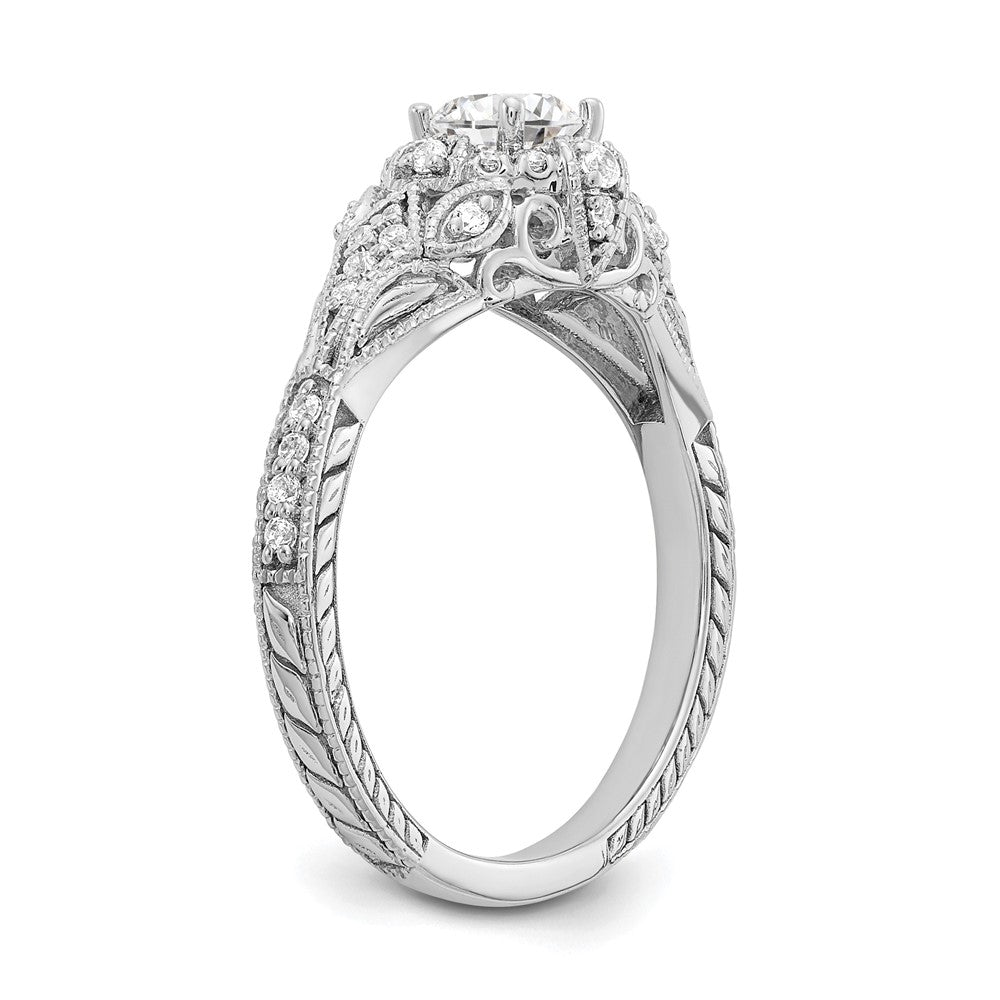 14K White Gold (Holds 3/8 Carat (4.8mm) Round Center) 1/5 Diamond Semi Mount Engagement Ring