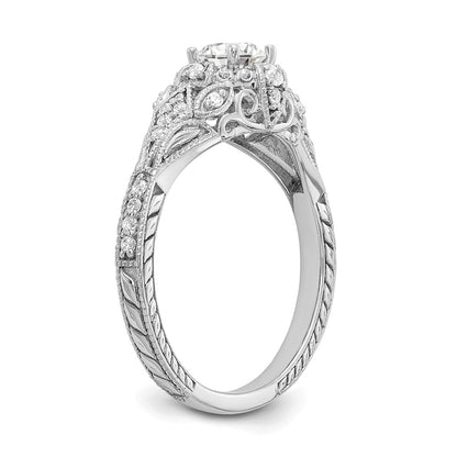 14K White Gold (Holds 3/8 Carat (4.8mm) Round Center) 1/5 Diamond Semi Mount Engagement Ring