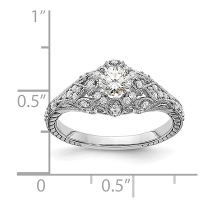 14K White Gold (Holds 3/8 Carat (4.8mm) Round Center) 1/5 Diamond Semi Mount Engagement Ring