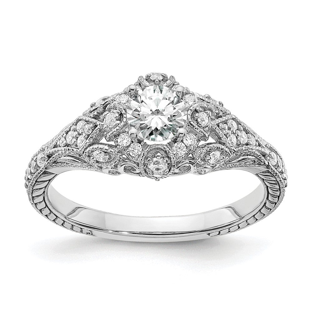 14K White Gold (Holds 3/8 Carat (4.8mm) Round Center) 1/5 Diamond Semi Mount Engagement Ring