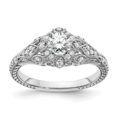 14K White Gold (Holds 3/8 Carat (4.8mm) Round Center) 1/5 Diamond Semi Mount Engagement Ring