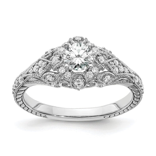 14K White Gold (Holds 3/8 Carat (4.8mm) Round Center) 1/5 Diamond Semi Mount Engagement Ring