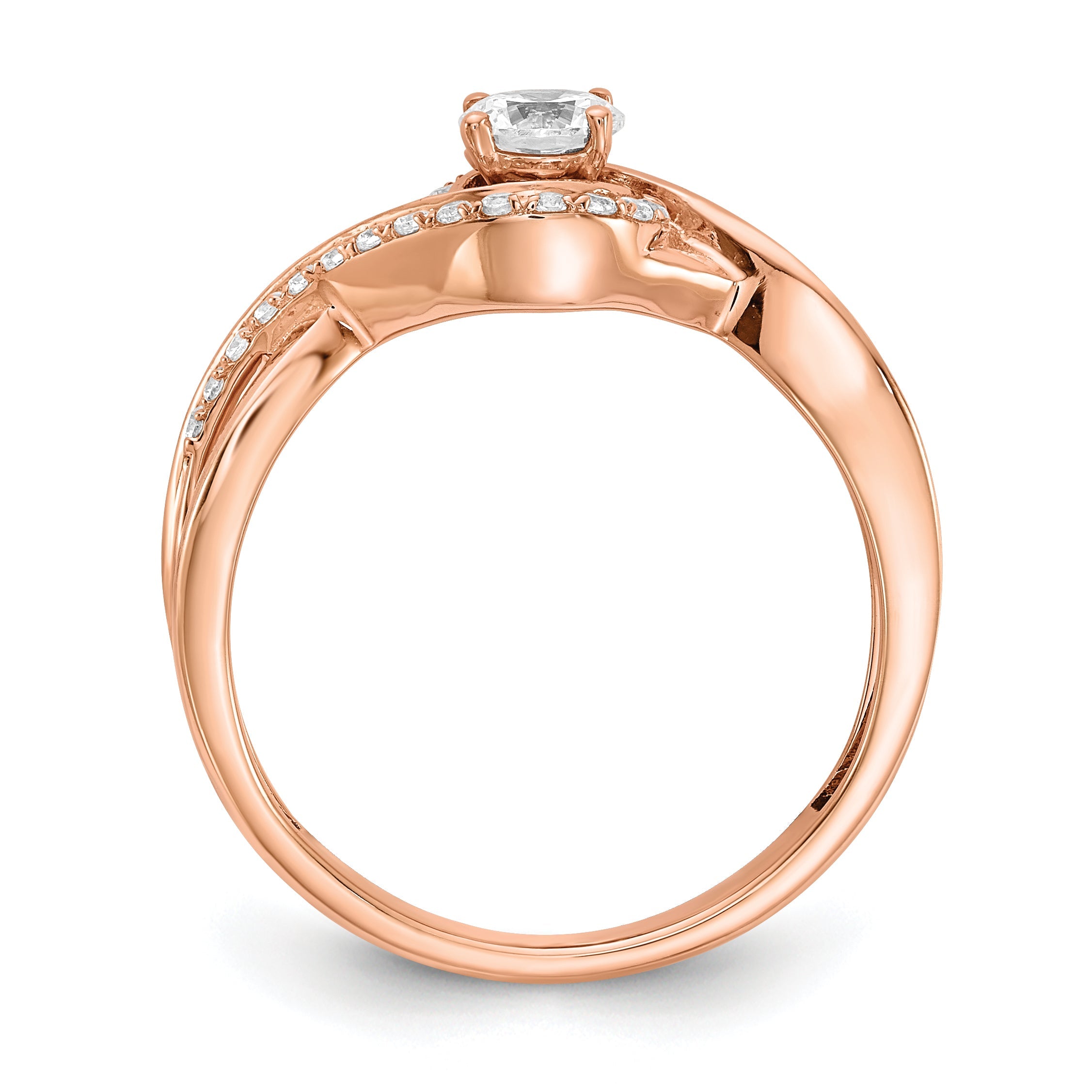 14K Rose Gold Criss Cross (Holds 1/3 Carat (4.5mm) Round Center) 1/6 Diamond Semi Mount Engagement Ring