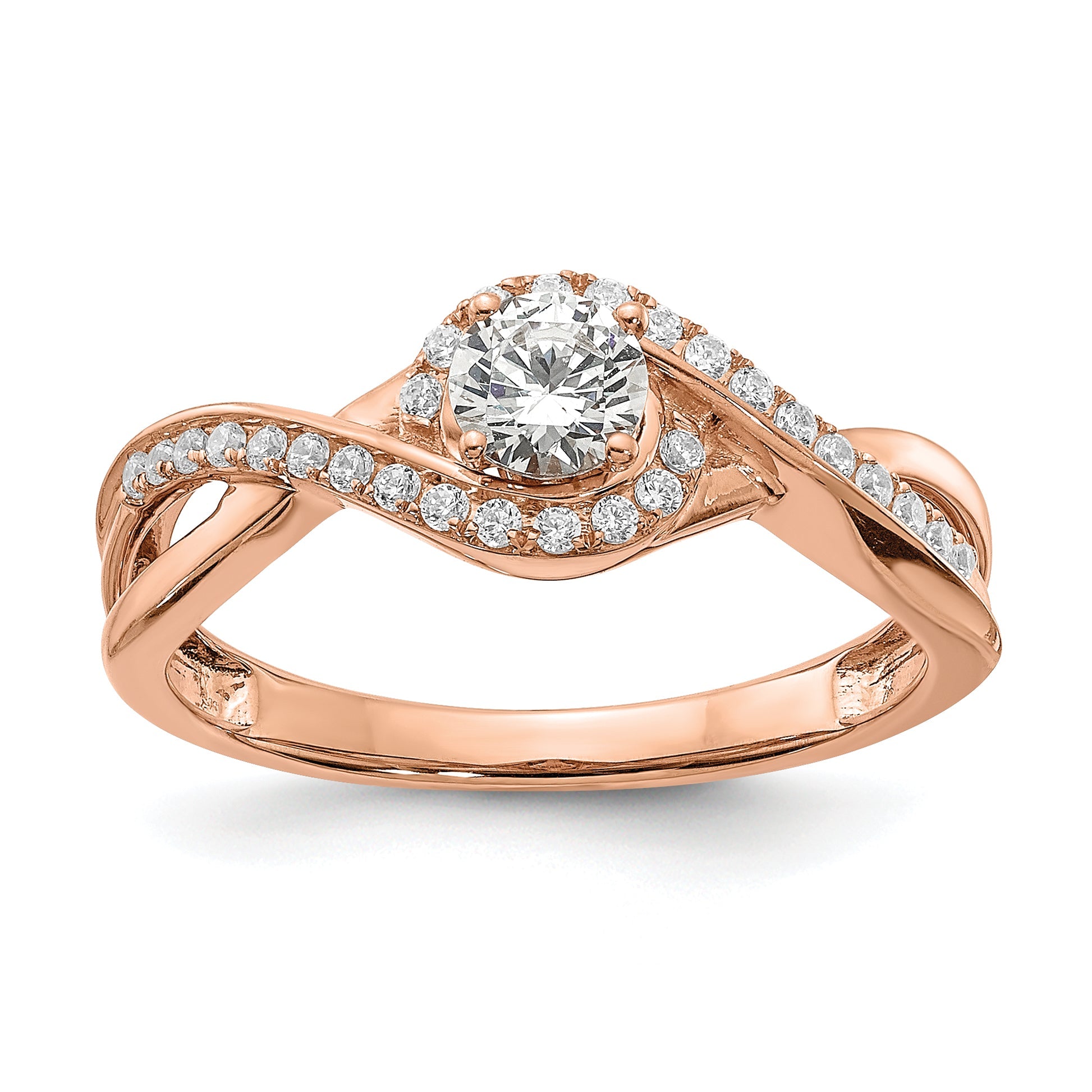 14K Rose Gold Criss Cross (Holds 1/3 Carat (4.5mm) Round Center) 1/6 Diamond Semi Mount Engagement Ring