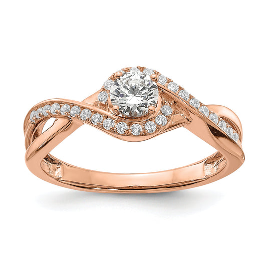 14K Rose Gold Criss Cross (Holds 1/3 Carat (4.5mm) Round Center) 1/6 Diamond Semi Mount Engagement Ring