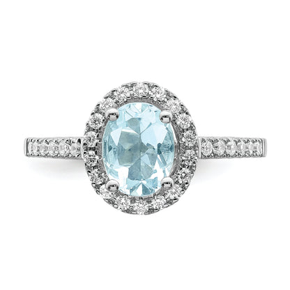 14K White Gold Blooming Bridal Halo 8X6mm Oval Aquamarine And 1/3 Carat Diamond Complete Engagement Ring