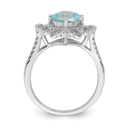 Solid 14k White Gold Simulated Aquamarine Vintage CZ Halo Complete Engagement Ring