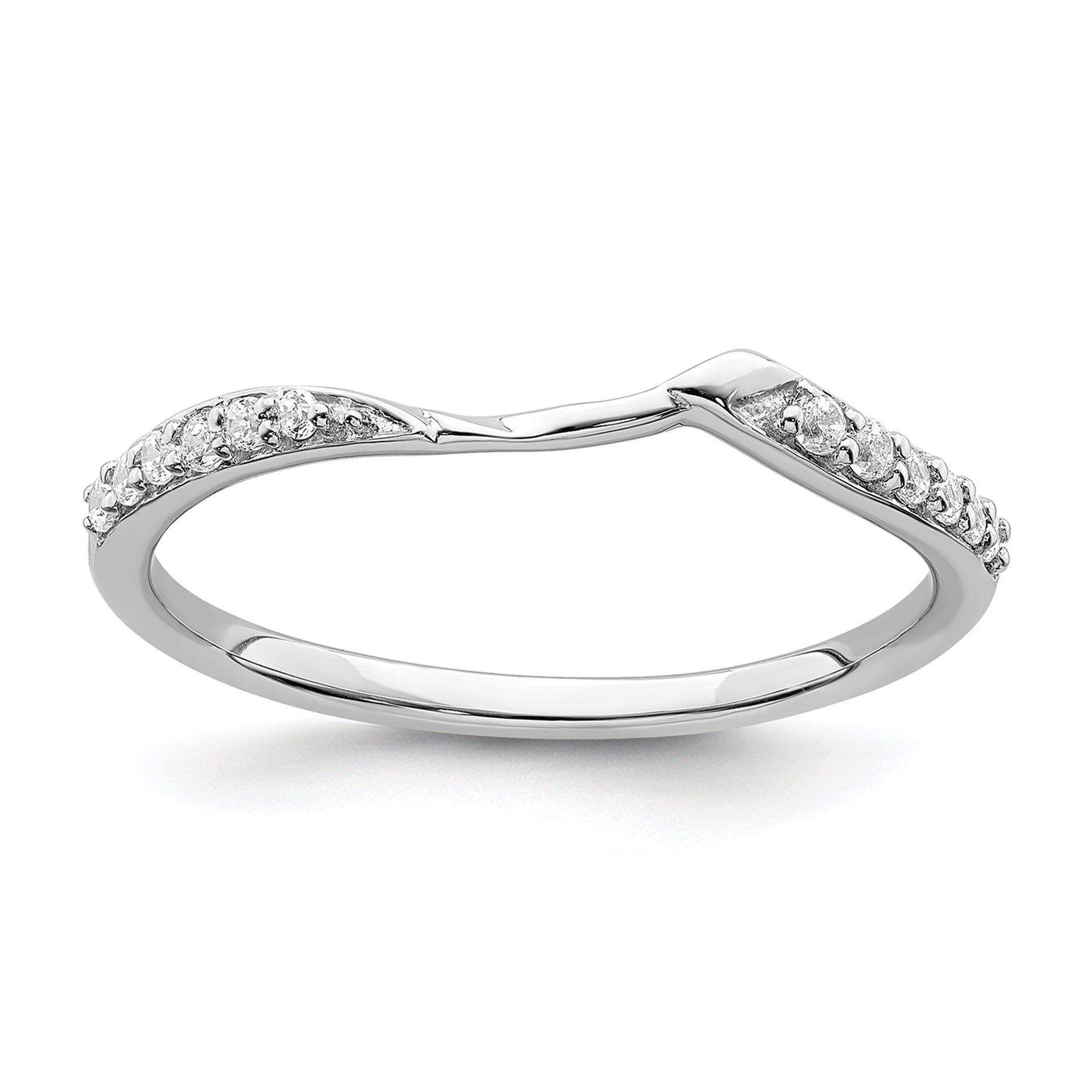 10K White Gold 1/15 Carat Diamond Contoured Complete Wedding Band