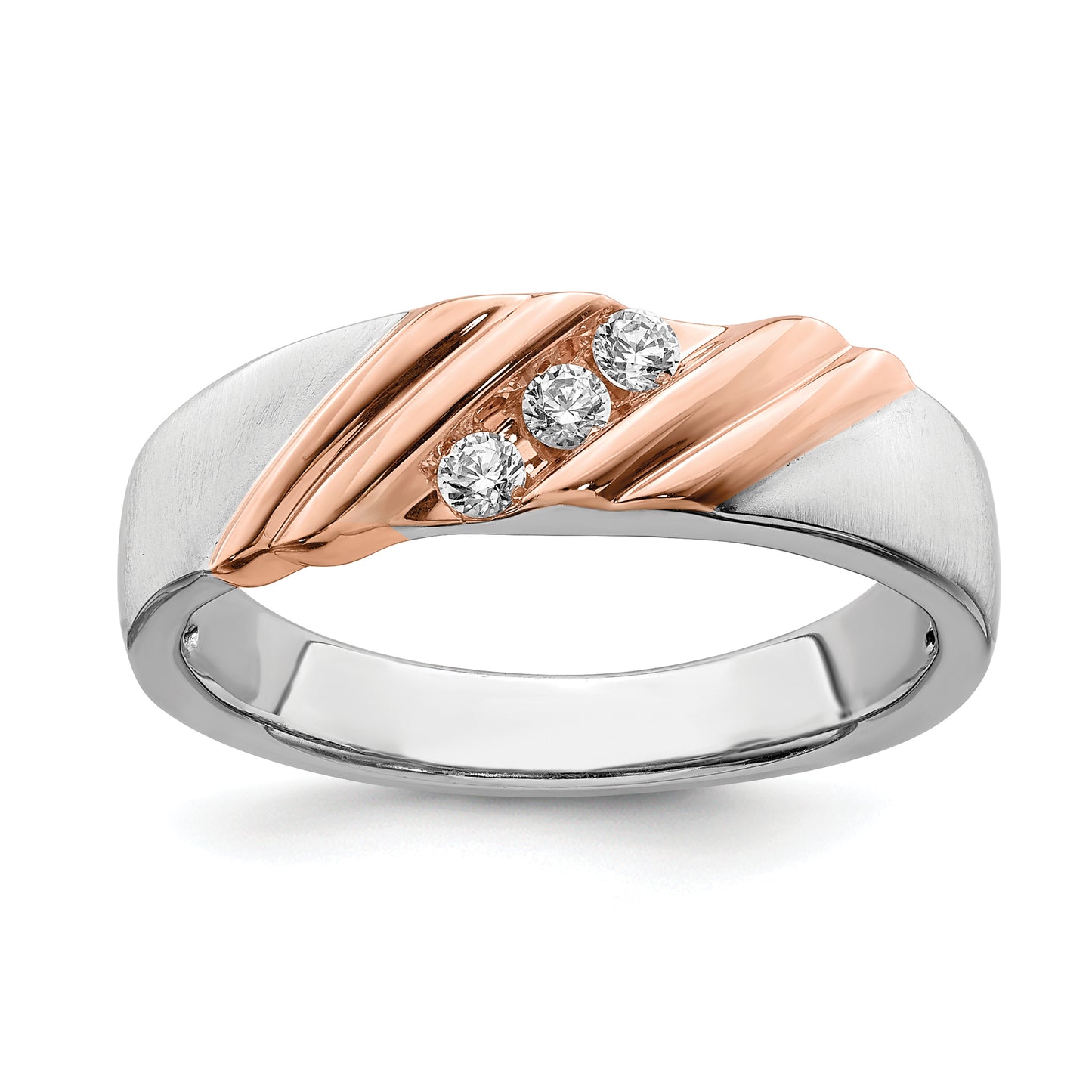 14k Two-tone Two Tone Rose and White Gold 1/6 Ct. Lab Grown Diamond VS/SI+ G+ Three Stone Men's Ring