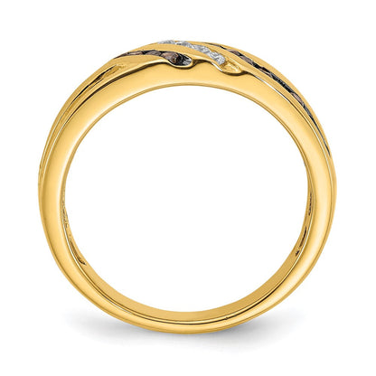 0.37ct. CZ Solid Real 14k Men's Brown and White Bridal Wedding Band Ring