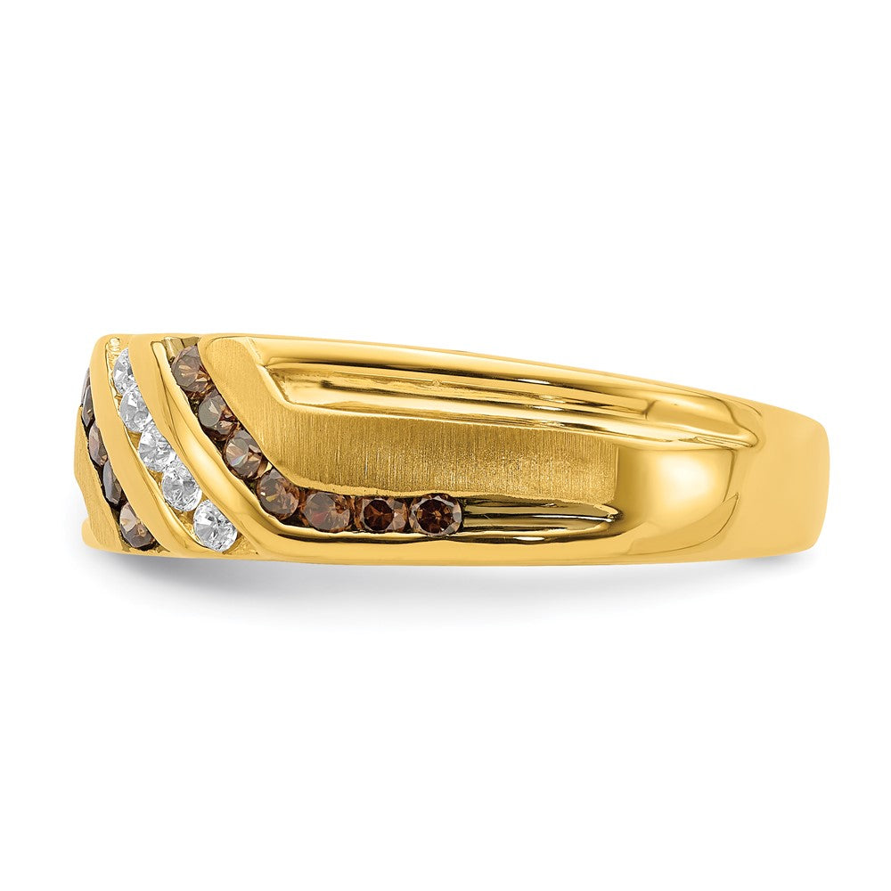0.37ct. CZ Solid Real 14k Men's Brown and White Bridal Wedding Band Ring
