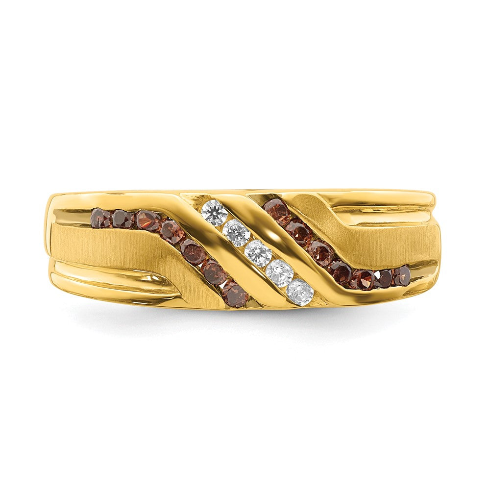 0.37ct. CZ Solid Real 14k Men's Brown and White Bridal Wedding Band Ring