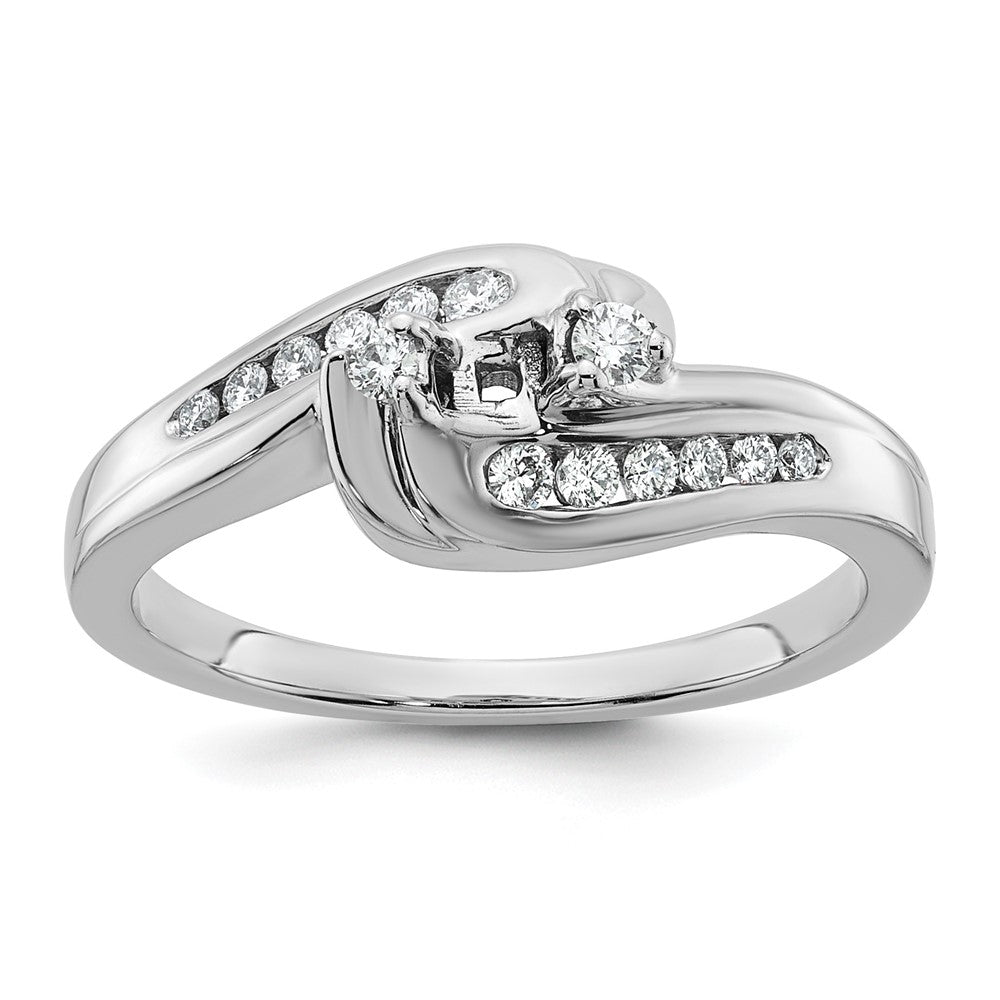 14K White Gold By Pass Peg Set 1/3 Carat Diamond Semi Mount Engagement Ring