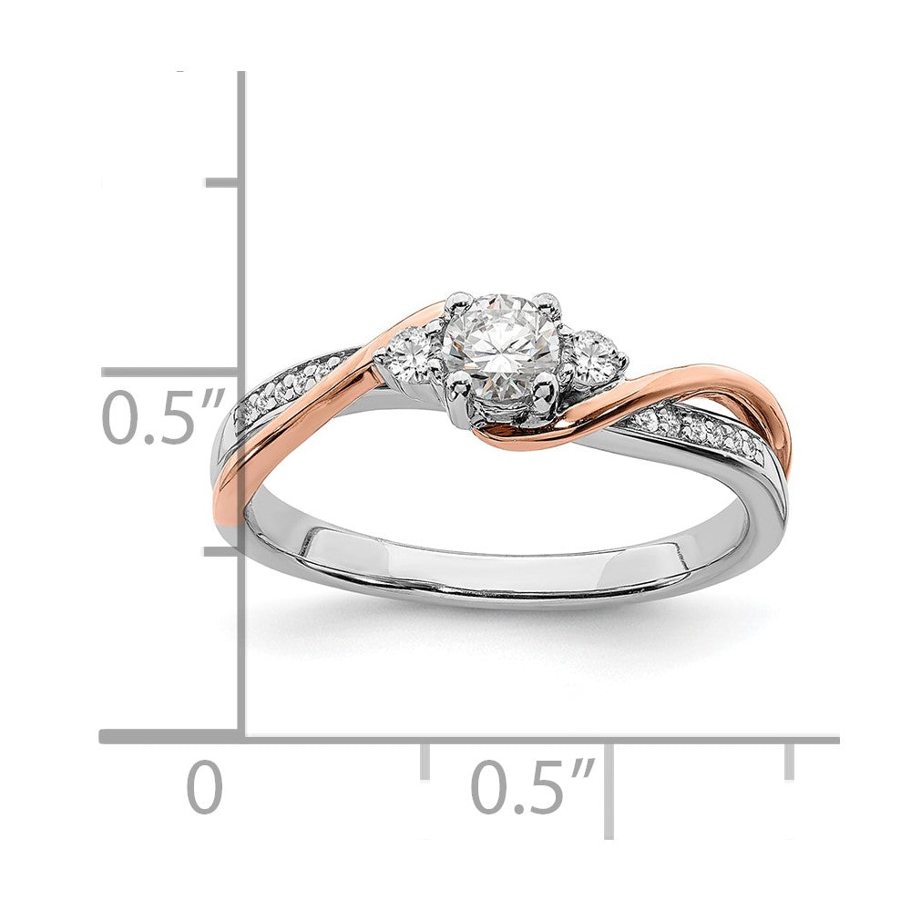 14k Two-tone Two Tone Rose and White Gold 3/8 Ct. Lab Grown Diamond VS/SI+ G+ Round Bypass Engagement Ring