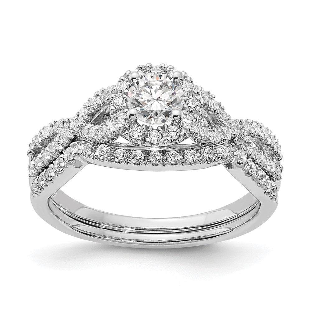 14K White Gold Halo Plus (Holds 1/3 Carat (4.5mm Round Center) 1/4 Diamond Semi Mount Engagement Ring