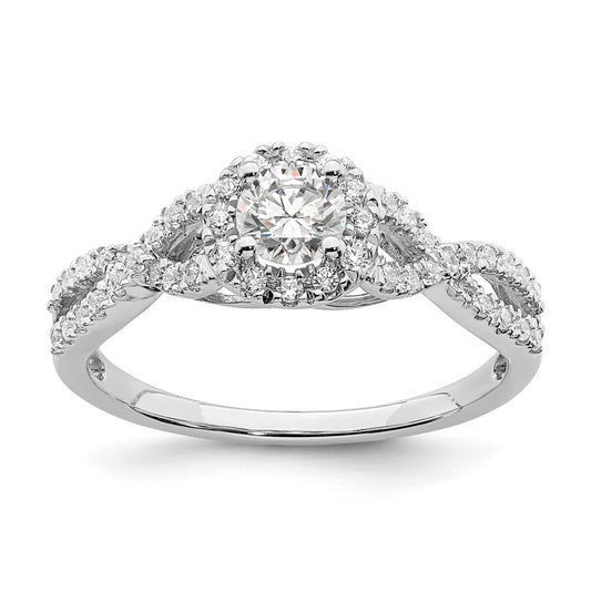 14K White Gold Halo Plus (Holds 1/3 Carat (4.5mm Round Center) 1/4 Diamond Semi Mount Engagement Ring
