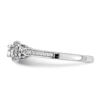 14K White Gold Halo (Holds 1/4 Carat (4.1mm) Round Center) 1/6 Diamond Semi Mount Engagement Ring