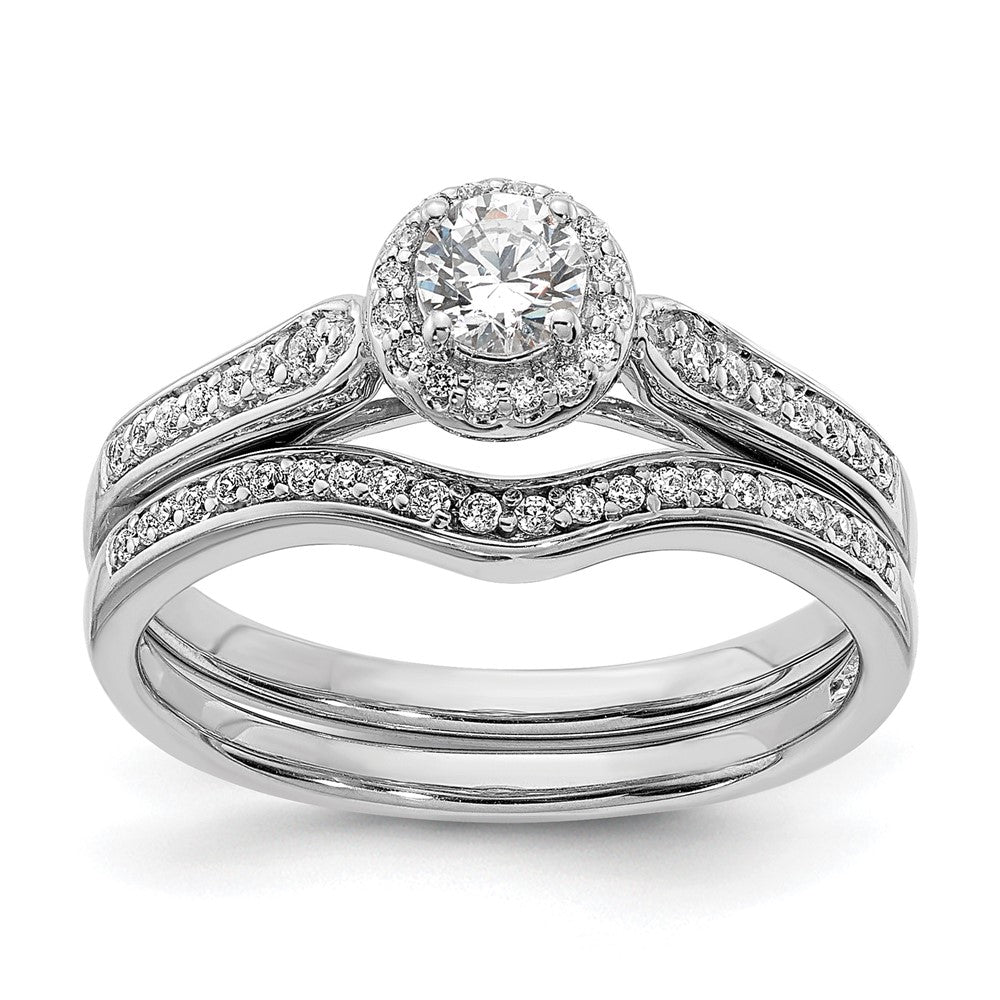 14K White Gold Halo (Holds 1/4 Carat (4.1mm) Round Center) 1/6 Diamond Semi Mount Engagement Ring