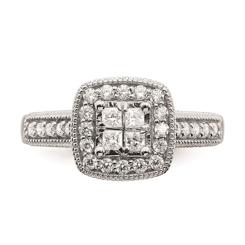0.62ct. CZ Solid Real 14k White Gold Cluster Complete Engagement Ring