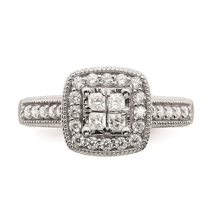 0.62ct. CZ Solid Real 14k White Gold Cluster Complete Engagement Ring