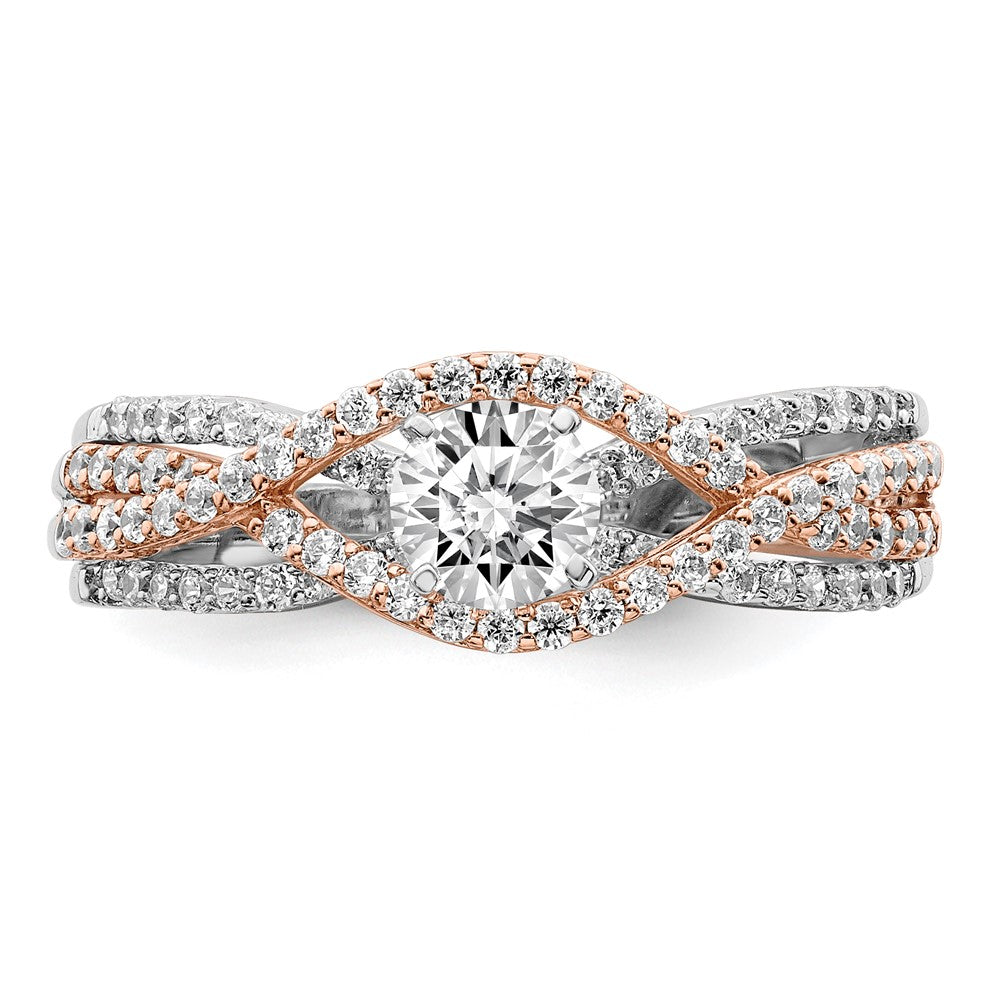 0.49ct. CZ Solid Real 14k White u0026 Rose Gold Peg Set Engagement Ring