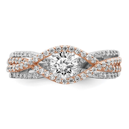 0.49ct. CZ Solid Real 14k White u0026 Rose Gold Peg Set Engagement Ring