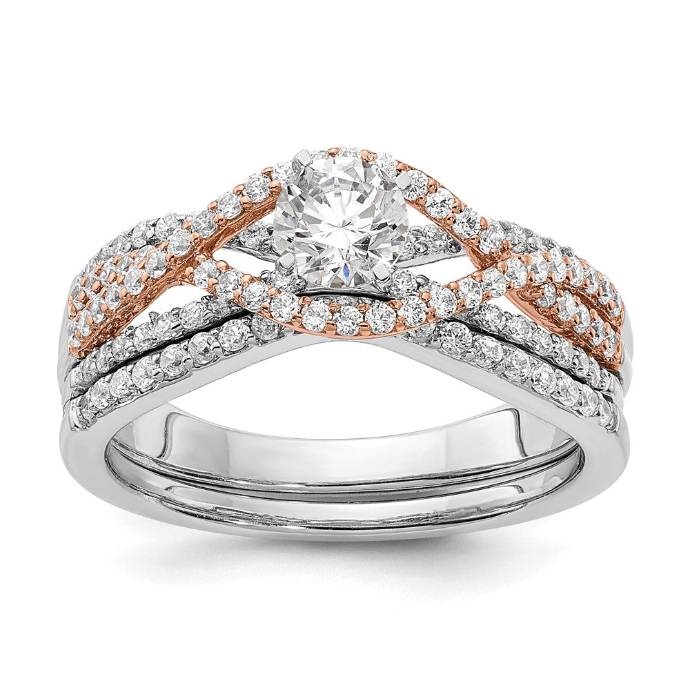 0.49ct. CZ Solid Real 14k White u0026 Rose Gold Peg Set Engagement Ring