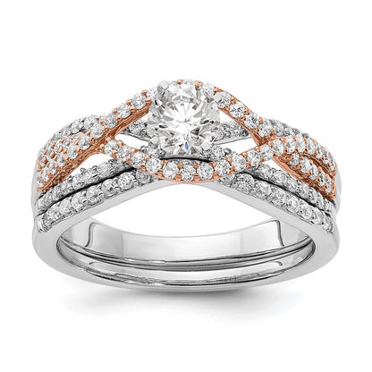 0.49ct. CZ Solid Real 14k White u0026 Rose Gold Peg Set Engagement Ring