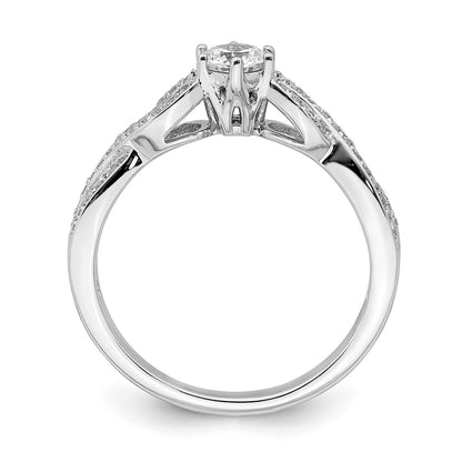 14K White Gold Criss Cross (Holds 1/3 Carat (4.5mm) Round Center) 1/5 Diamond Semi Mount Engagement Ring
