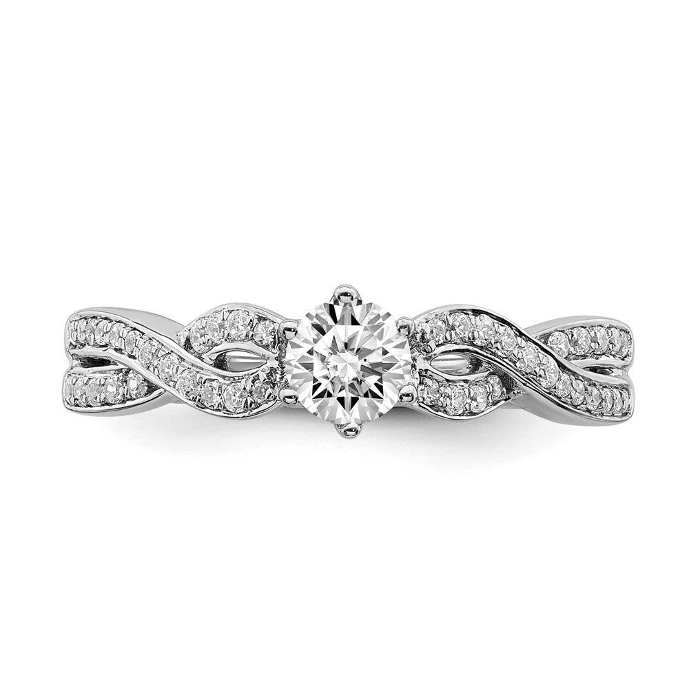 14K White Gold Criss Cross (Holds 1/3 Carat (4.5mm) Round Center) 1/5 Diamond Semi Mount Engagement Ring