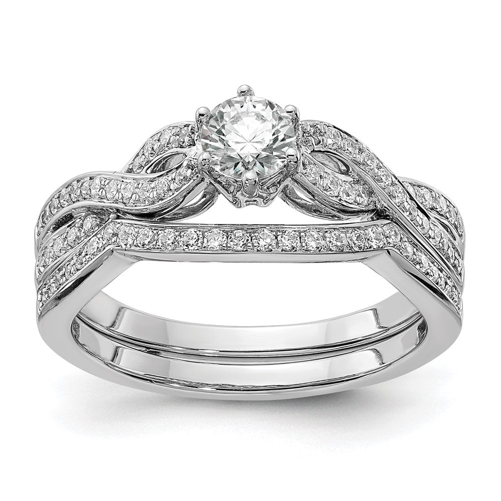 14K White Gold Criss Cross (Holds 1/3 Carat (4.5mm) Round Center) 1/5 Diamond Semi Mount Engagement Ring
