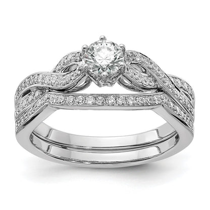 14K White Gold Criss Cross (Holds 1/3 Carat (4.5mm) Round Center) 1/5 Diamond Semi Mount Engagement Ring