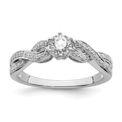 14K White Gold Criss Cross (Holds 1/3 Carat (4.5mm) Round Center) 1/5 Diamond Semi Mount Engagement Ring