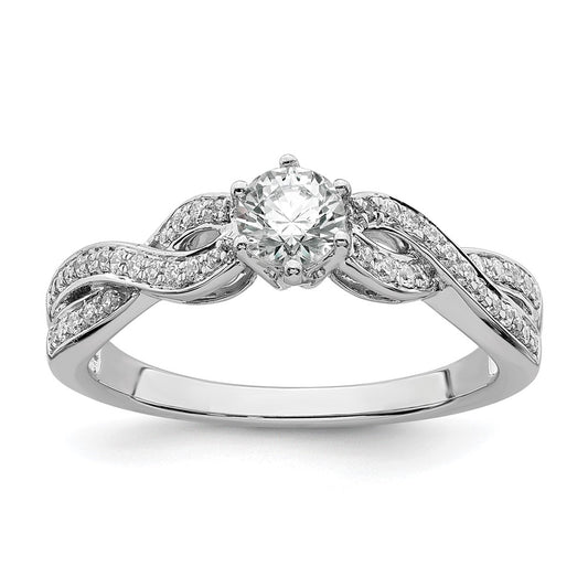 14K White Gold Criss Cross (Holds 1/3 Carat (4.5mm) Round Center) 1/5 Diamond Semi Mount Engagement Ring
