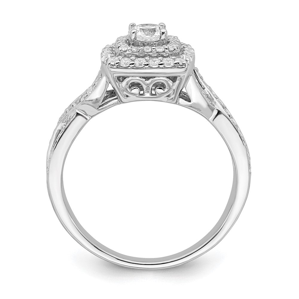 14K White Gold Double Halo (Holds 1/4 Carat (4.1mm) Round Center) 1/2 Diamond Semi Mount Engagement Ring