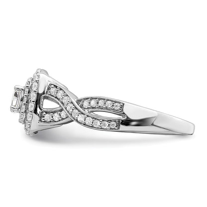 14K White Gold Double Halo (Holds 1/4 Carat (4.1mm) Round Center) 1/2 Diamond Semi Mount Engagement Ring