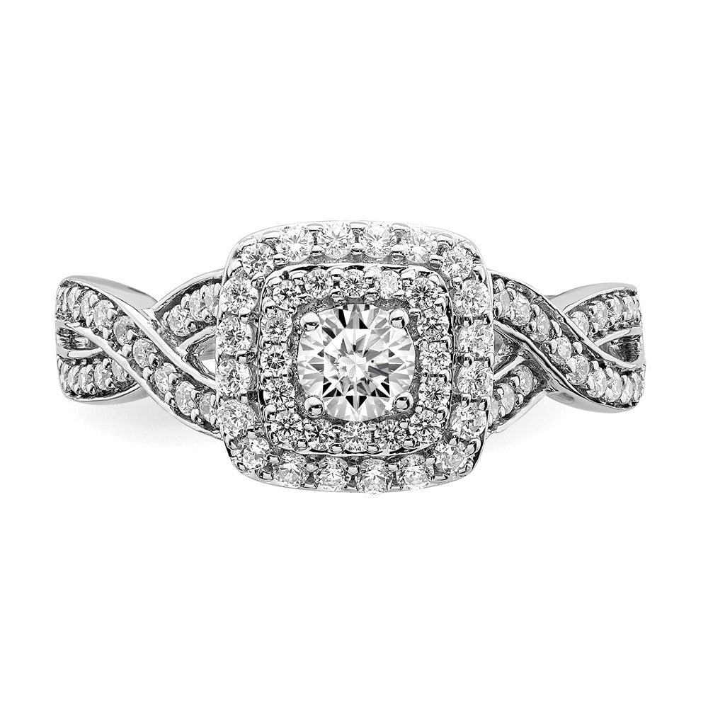 14K White Gold Double Halo (Holds 1/4 Carat (4.1mm) Round Center) 1/2 Diamond Semi Mount Engagement Ring